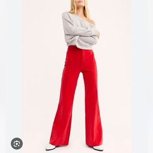 NWT Free People CRVY Flare High Rise Stretch Corduroy Pants in Red